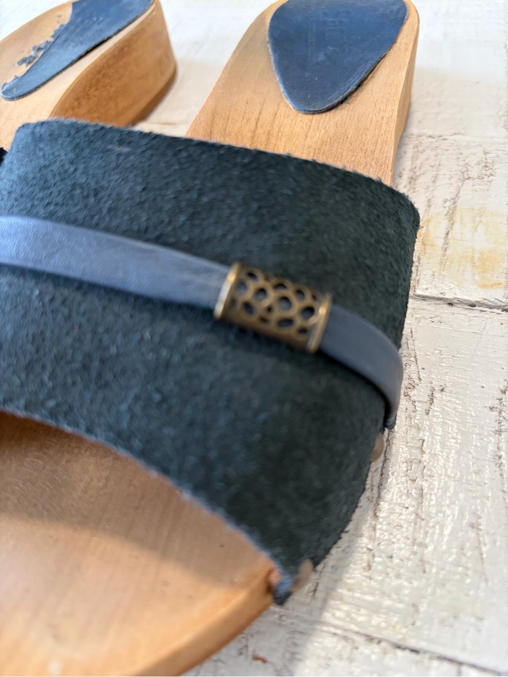 Sanita Clog Sandals EU size 40 US 8.5 9 Navy Blue Suede Slip On Wooden - Picture 4 of 15